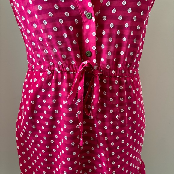 Maison Jules Textured Sheer Pink & White w/ Striped Slip Ruffled Mini Dress - Picture 5 of 16